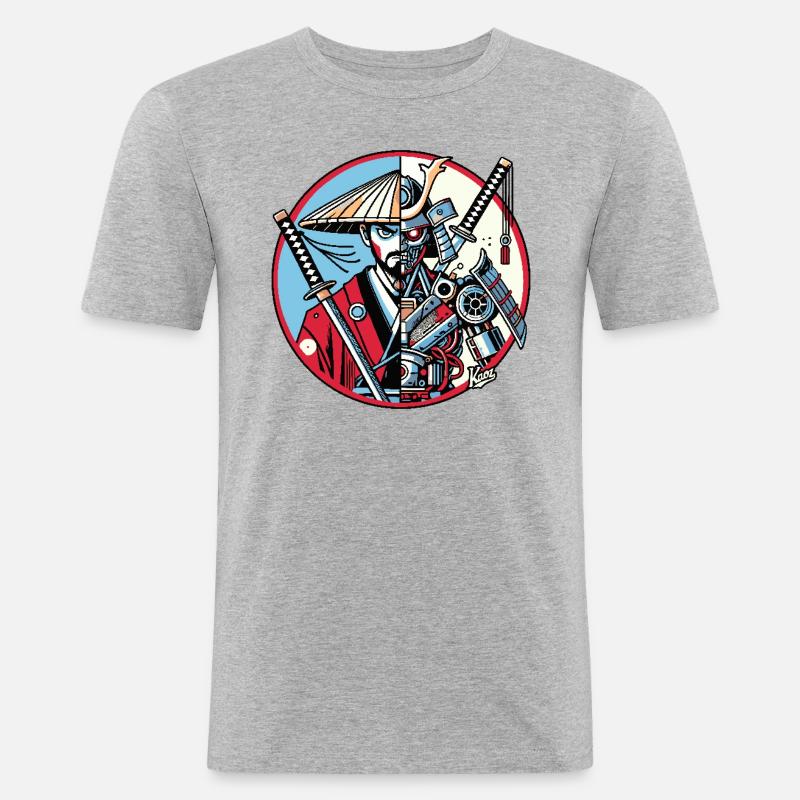 Samurai-Ronin oder Mecha-Shogun - Männer Slim Fit T-Shirt - Grau meliert