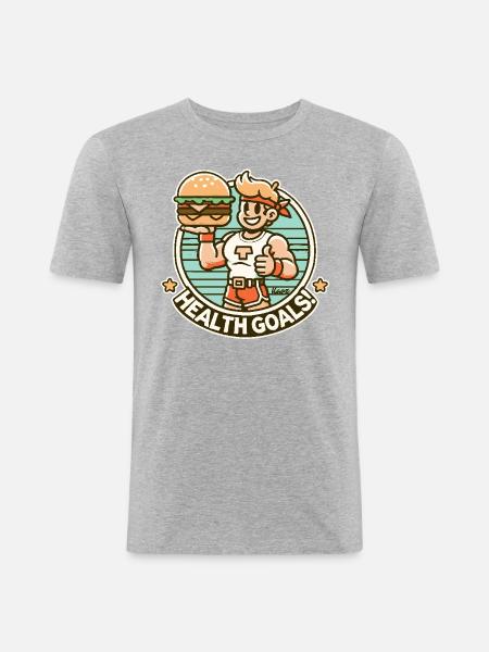 Sundhed, Sund Fitness Burger - Herre Slim Fit T-Shirt - grå meleret