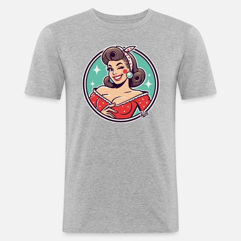 Die gute Retro Hausfrau - Männer Slim Fit T-Shirt - Grau meliert