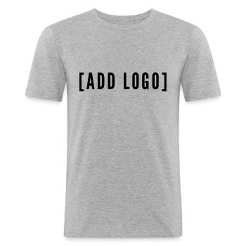 Add logo - Männer Slim Fit T-Shirt - Grau meliert - Vorne - Nik (191cm)