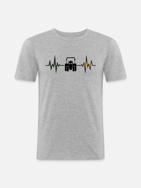 Herzfreq... Traktor - Männer Slim Fit T-Shirt - Grau meliert
