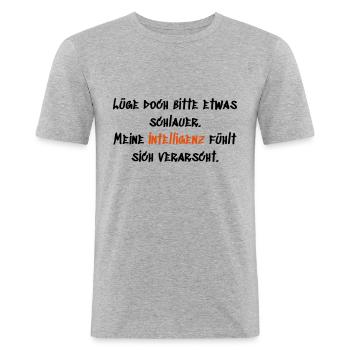 Lüg bitte schlauer - Männer Slim Fit T-Shirt - Grau meliert - Vorne - Nik (191cm)