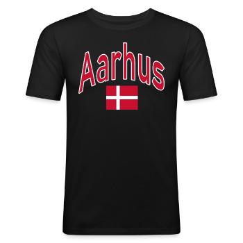 Drapeau d’Aarhus Danemark - T-shirt près du corps Homme - noir - Devant - Nik (191cm)