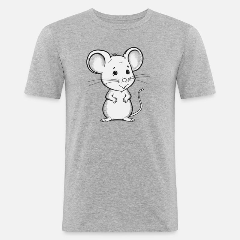 Tiny Mouse - Cute and Curious - Männer Slim Fit T-Shirt - Grau meliert