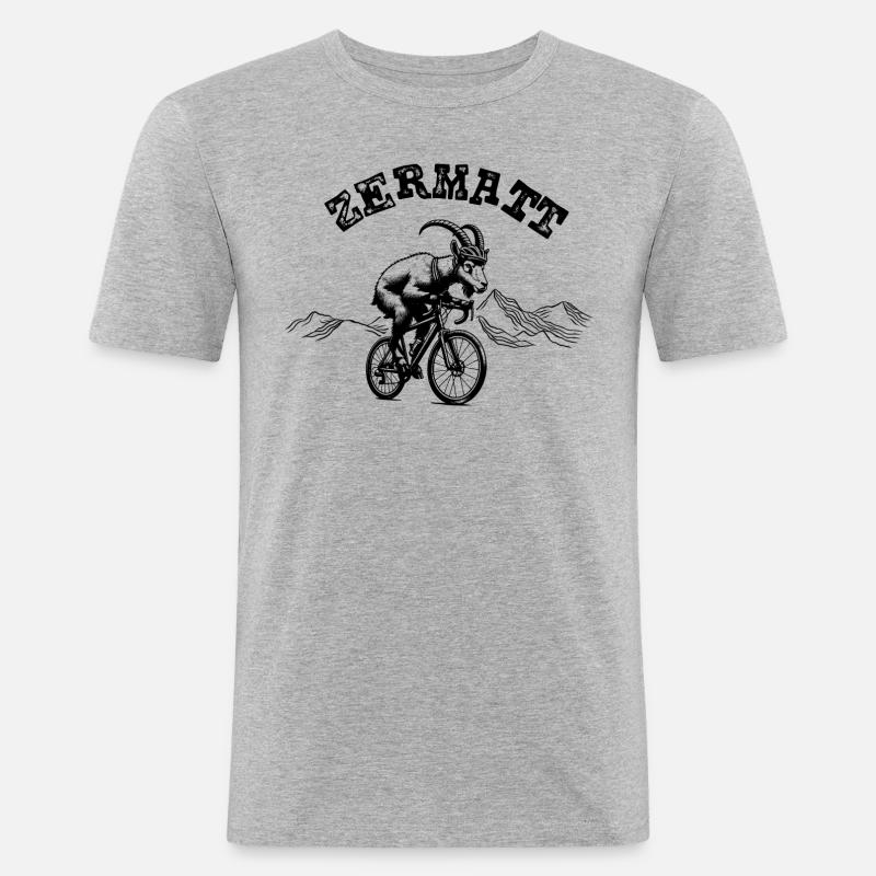 Zermatt Radfahrende Bergziege - Männer Slim Fit T-Shirt - Grau meliert