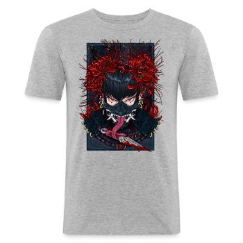 Kunai Hannya Masque Ninja - T-shirt près du corps Homme - gris chiné - Devant - Nik (191cm)