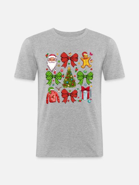 Christmas Coquette Bow, Christmas Tree - Men's Slim Fit T-Shirt - heather grey