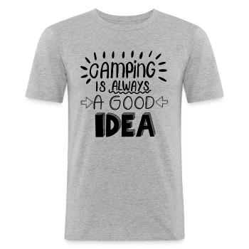 Camping Idea - Männer Slim Fit T-Shirt - Grau meliert - Vorne - Nik (191cm)