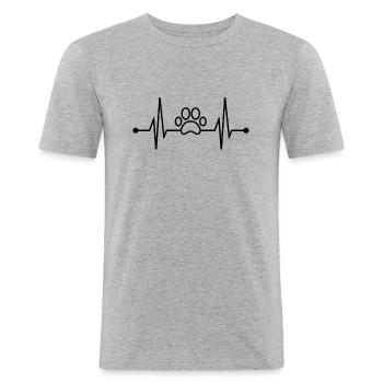 Pfote Herzschlag Hundepfote Haustier Herzschlag - Männer Slim Fit T-Shirt - Grau meliert - Vorne - Nik (191cm)