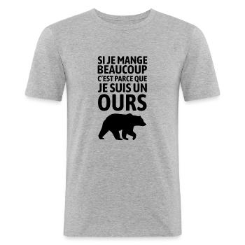 Je suis un ours - T-shirt près du corps Homme - gris chiné - Devant - Nik (191cm)