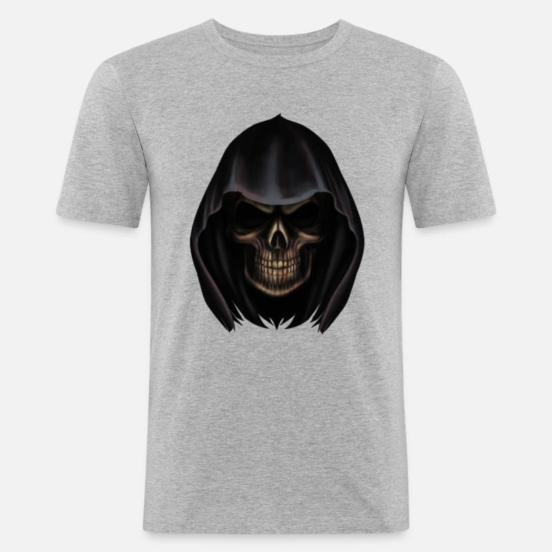 Sensenmann Kopf - Männer Slim Fit T-Shirt - Grau meliert