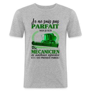 Mécanicien Shirt • Machines agricoles Cadeau - T-shirt près du corps Homme - gris chiné - Devant - Nik (191cm)