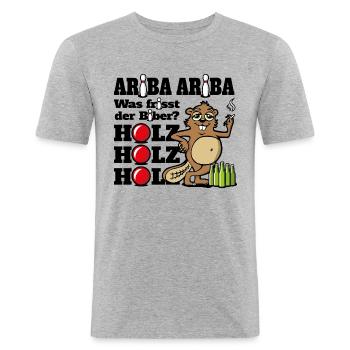 ARIBA BIBER - Kegeln - Männer Slim Fit T-Shirt - Grau meliert - Vorne - Nik (191cm)