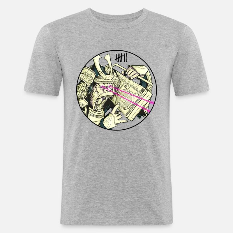 7 Apparel - Gorilla Samurai - Männer Slim Fit T-Shirt - Grau meliert