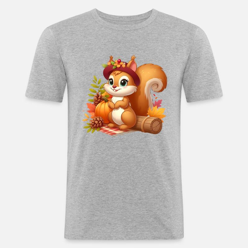 Eichhörnchen Herbst - Männer Slim Fit T-Shirt - Grau meliert