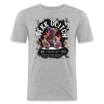 Tekk Glitch Teddy - Männer Slim Fit T-Shirt - Grau meliert - Vorne - Nik (191cm)