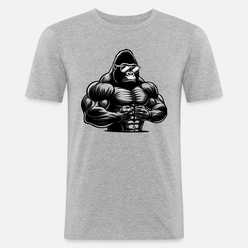 Fantastico gorilla bodybuilder - Maglietta aderente da uomo - grigio melange