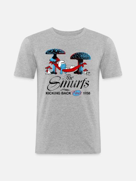 Smølfe retro design med sovende Smølf - Herre Slim Fit T-Shirt - grå meleret