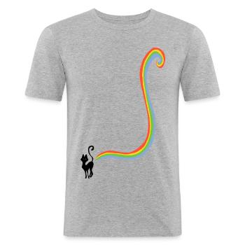 Regenbogen Katzen Pups - Männer Slim Fit T-Shirt - Grau meliert - Vorne - Nik (191cm)