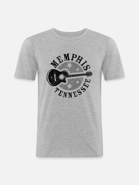 Memphis, Tennessee, Gitarre - Männer Slim Fit T-Shirt - Grau meliert