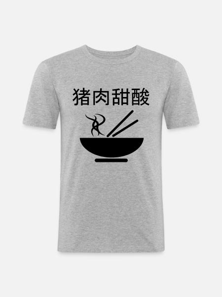 Schweinefleisch süß-sauer auf chinesisch - Männer Slim Fit T-Shirt - Grau meliert
