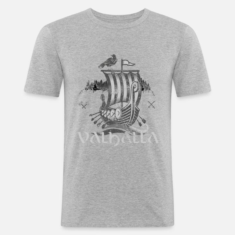 Valhalla Viking Vikings Bjoern Eisenseite - Männer Slim Fit T-Shirt - Grau meliert