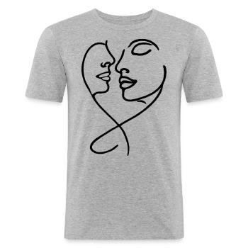 Deux âmes, une ligne - T-shirt près du corps Homme - gris chiné - Devant - Nik (191cm)
