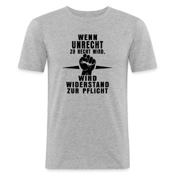 Reconnaître l’injustice – faire preuve de résistance - T-shirt près du corps Homme - gris chiné - Devant - Nik (191cm)