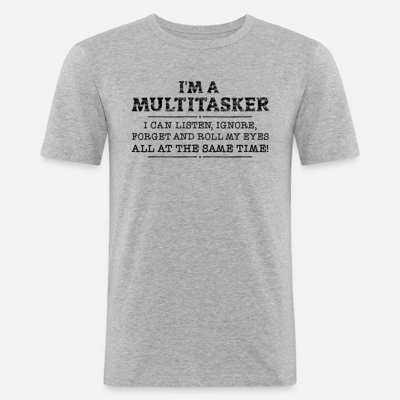 Ich bin ein Multitasker - Männer Slim Fit T-Shirt - Grau meliert