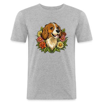 Un petit chien épagneul - T-shirt près du corps Homme - gris chiné - Devant - Nik (191cm)