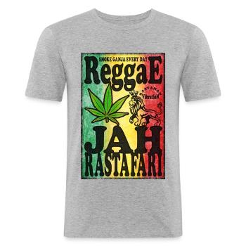 smoke ganja every day reggae jah rastafari - T-shirt près du corps Homme - gris chiné - Devant - Nik (191cm)
