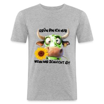 grün bin ich nur wenn mir schlecht ist fck grn - Männer Slim Fit T-Shirt - Grau meliert - Vorne - Nik (191cm)