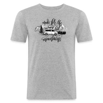 Campster Van - "made for mountains" - Männer Slim Fit T-Shirt - Grau meliert - Vorne - Nik (191cm)