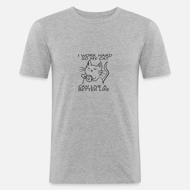 CATS | I WORK HARD - Männer Slim Fit T-Shirt - Grau meliert