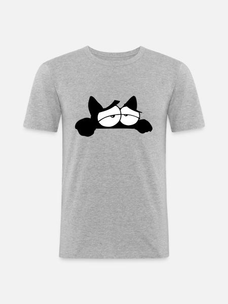 Chat noir 11 - T-shirt près du corps Homme - gris chiné