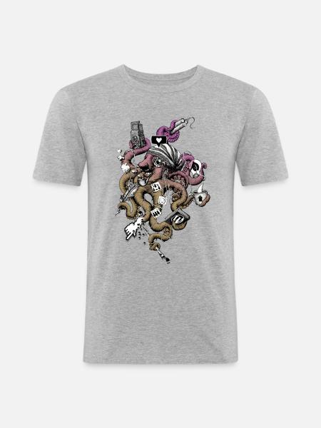 Octopus - Männer Slim Fit T-Shirt - Grau meliert