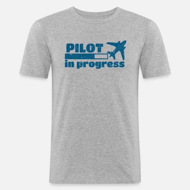 Pilot in progress Piloten Spruch - Männer Slim Fit T-Shirt - Grau meliert