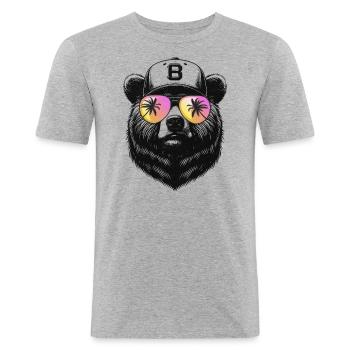Ours avec des lunettes de soleil - T-shirt près du corps Homme - gris chiné - Devant - Nik (191cm)