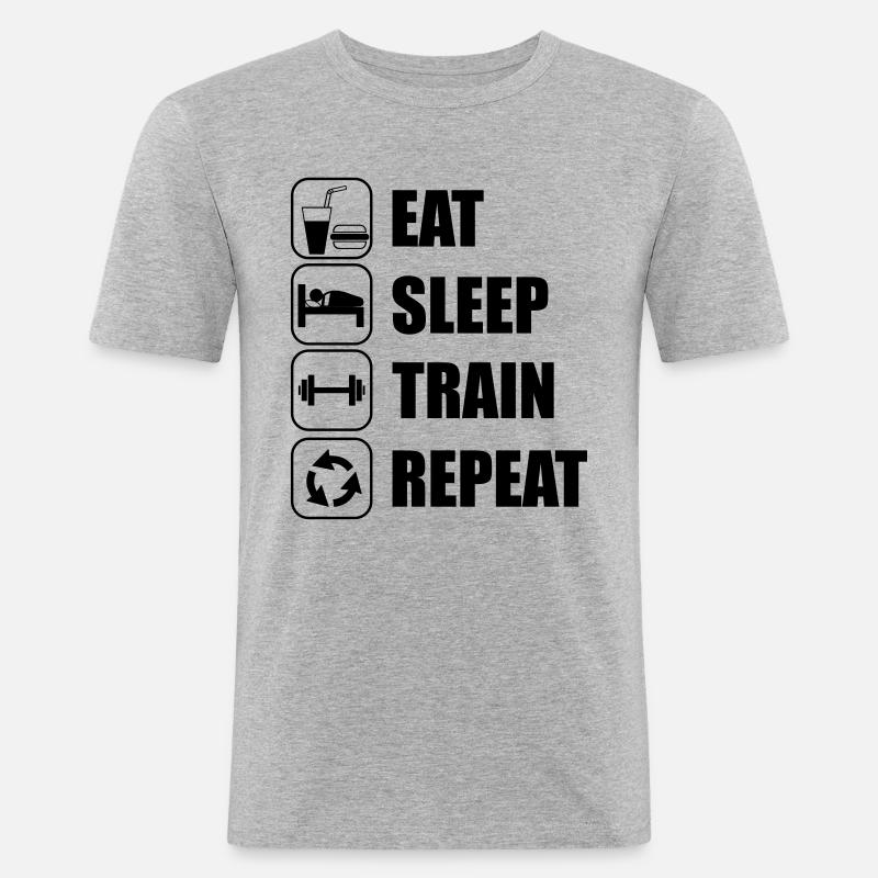 Eat Sleep Train Repeat - Männer Slim Fit T-Shirt - Grau meliert