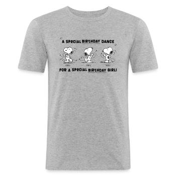 Peanuts Design Snoopy Geburtstagstanz Mädchen - Männer Slim Fit T-Shirt - Grau meliert - Vorne - Nik (191cm)