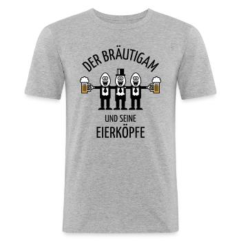 Der Bräutigam Und Seine Eierköpfe (JGA / POS / 3C) - Männer Slim Fit T-Shirt - Grau meliert - Vorne - Nik (191cm)