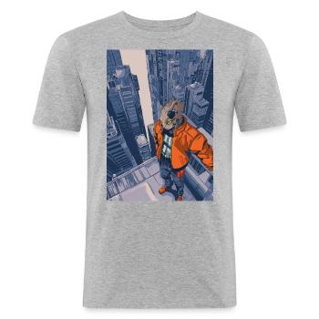 Cat Cyberpunk - T-shirt près du corps Homme - gris chiné - Devant - Nik (191cm)