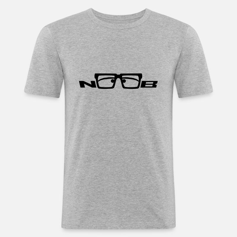 Noob Glasses Face Comic Nerd - Männer Slim Fit T-Shirt - Grau meliert