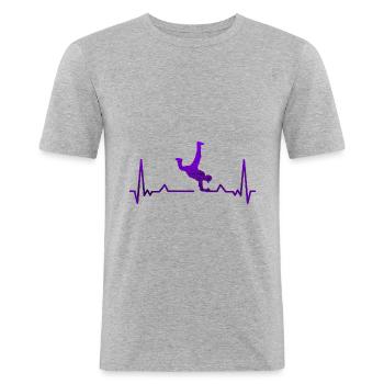 Breakdance Herzschlag - Männer Slim Fit T-Shirt - Grau meliert - Vorne - Nik (191cm)