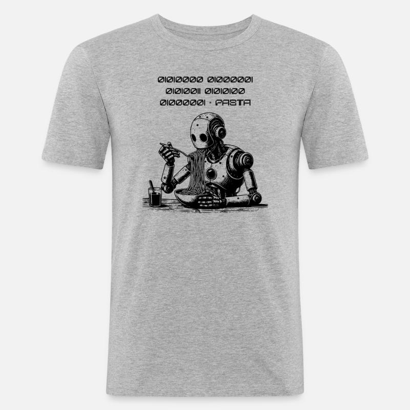 Binärer Pasta Code Robot - Männer Slim Fit T-Shirt - Grau meliert