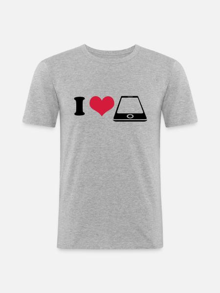 I love Smartphone - Männer Slim Fit T-Shirt - Grau meliert