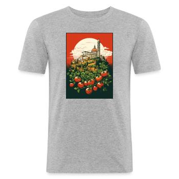 Rome, Vatican, Pisa, Naples, Italy and Tomatoes - Men's Slim Fit T-Shirt - heather grey - Front - Nik (191cm)