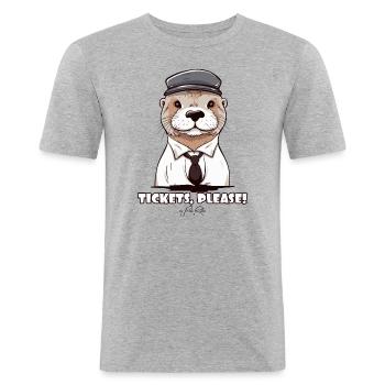 Tickets bitte! Der Zugführer Otter - Männer Slim Fit T-Shirt - Grau meliert - Vorne - Nik (191cm)