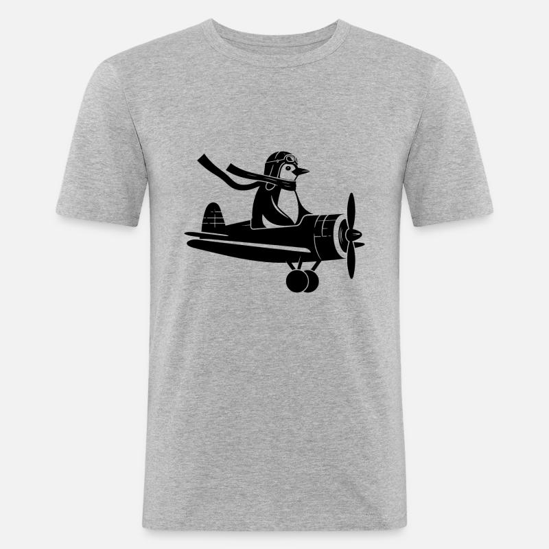Pinguin Piloten Silhouette Flugschein - Männer Slim Fit T-Shirt - Grau meliert