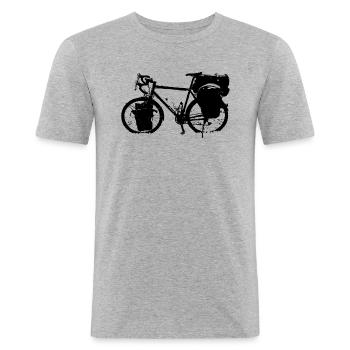 Reiserad Bikepacking Fahrrad Bike schwarz - Männer Slim Fit T-Shirt - Grau meliert - Vorne - Nik (191cm)